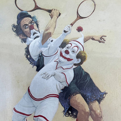 Vintage Matted Robery Gwent Art Print Clowns Playing Tennis TI2