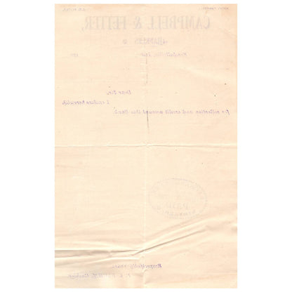 1896 Campbell & Fetter Bankers Letterhead Kendallville Indiana AD8