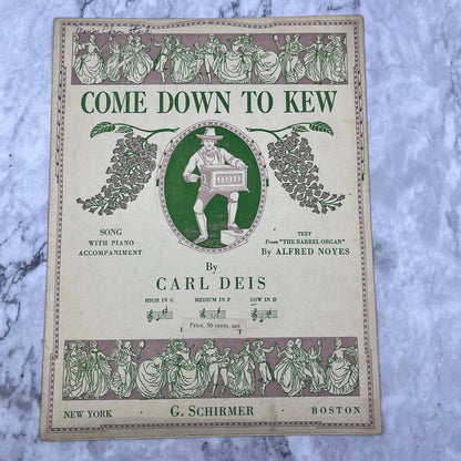 1916 Sheet Music Come Down to Kew - for Voice and Piano Carl Deis TH1