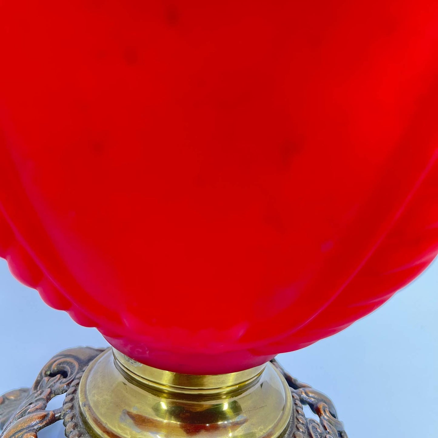 Antique Red Satin Glass and Brass Gone With the Wind Lamp Base LB2