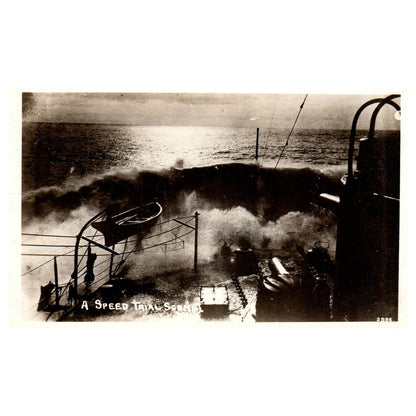 WWI Battleship a Speed Trial Scene - Original Postcard RPPC TJ8-4