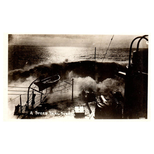 WWI Battleship a Speed Trial Scene - Original Postcard RPPC TJ8-4