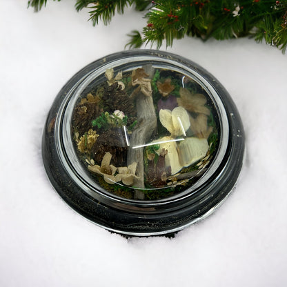 Vintage Paperweight Glass Floral 3" Floral Woodland Scene Pinecones TK3