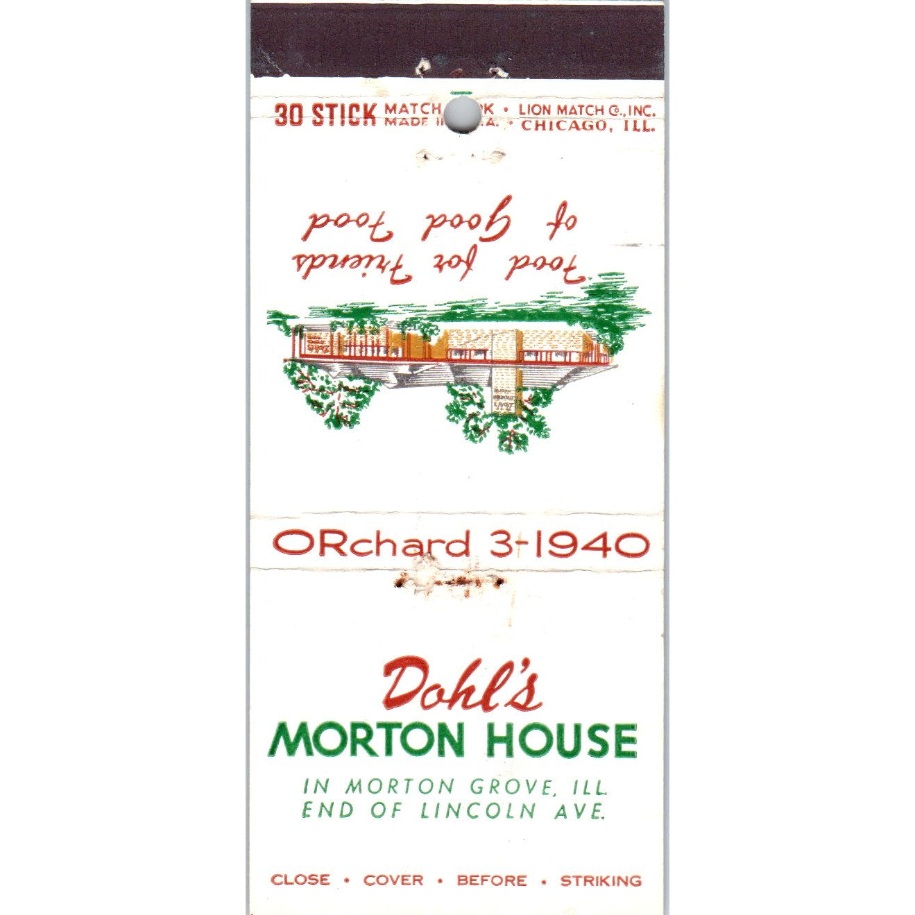 Dahl's Morton House Morton Grove IL Advertising Matchbook Cover MM9-6