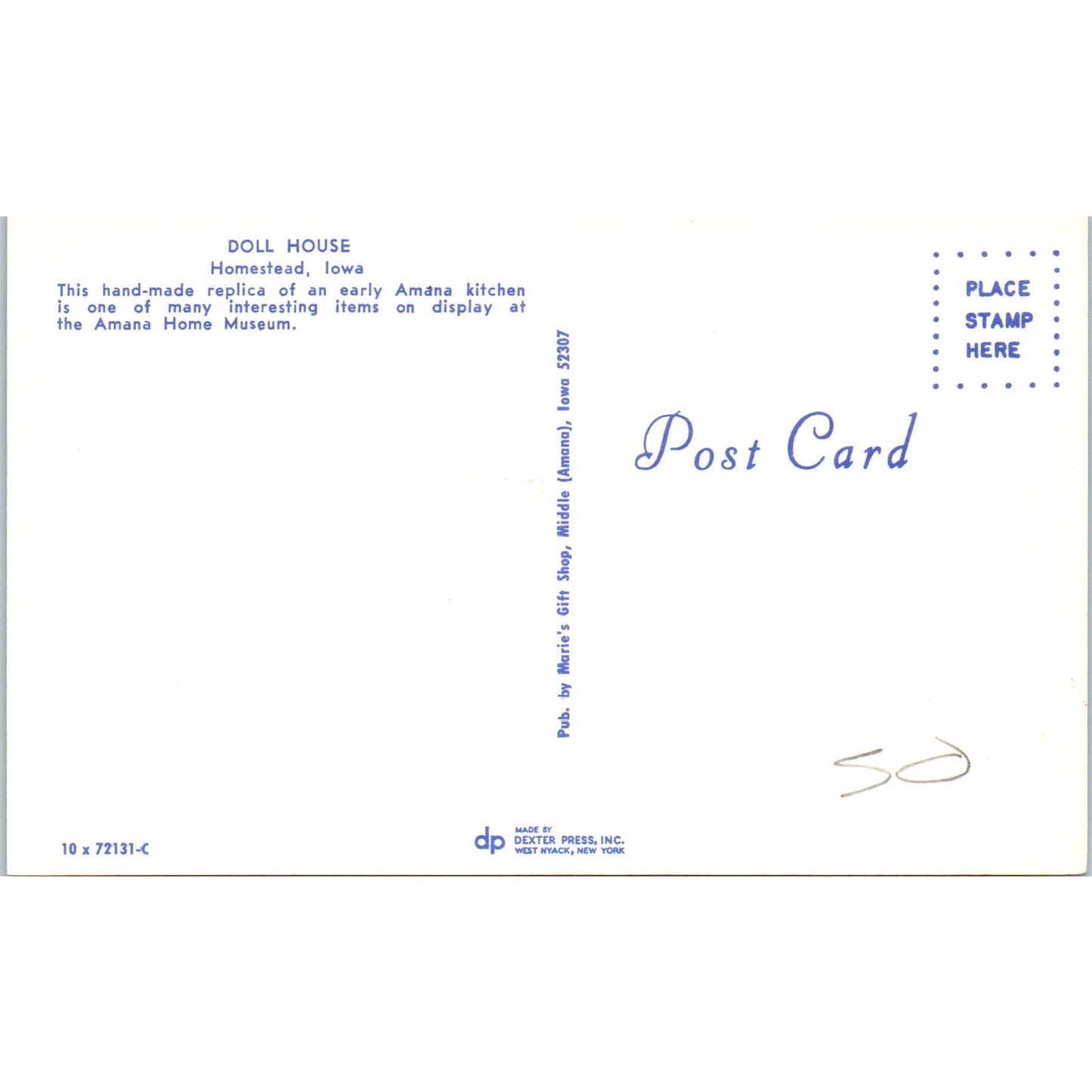 Doll House Homestead Iowa Amana Kitchen Reproduction Original Postcard PB7