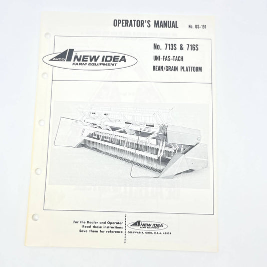 Original 1978 New Idea Manual 713S 716S UNI-FAS-TACH Bean/Grain Platform TB9