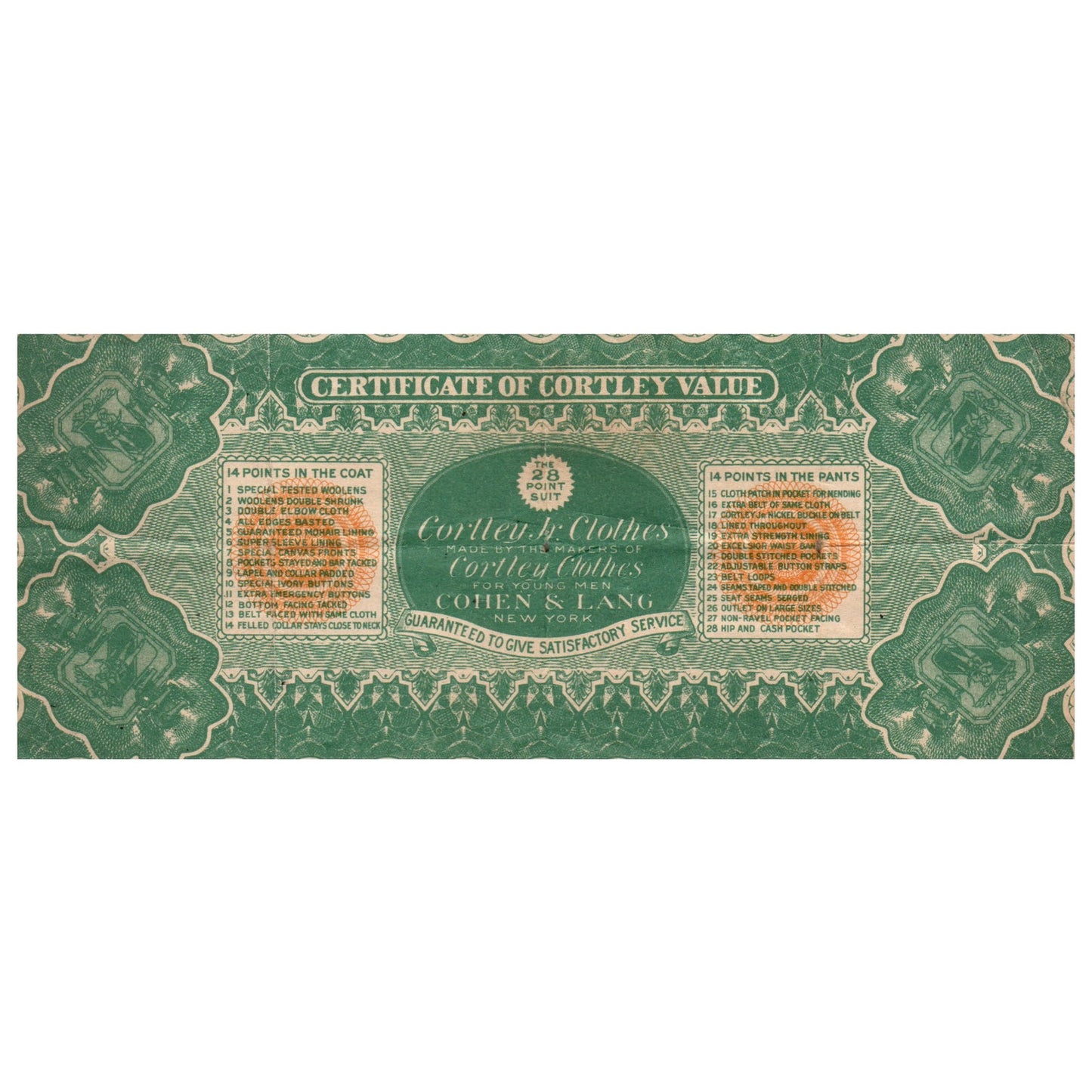 Antique Certificate of Value Cortley Jr. Powers Clothing Store Warsaw IN TH2-SF1