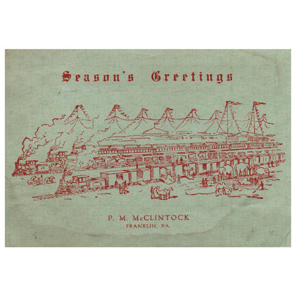 Antique Christmas Card P.M. McClintock Franklin PA Season's Greetings Trains SE4