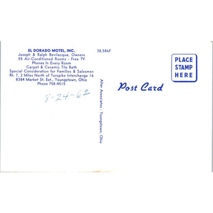 Vintage Postcard El Dorado Motel Joseph Bevilacqua Youngstown Ohio TD9