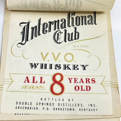 International Club VVO Whiskey Label Set of 7 Double Springs Greenbrier KY
