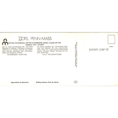 Vintage Long Postcard Hotel Penn-Mass Interior Quebec Canada SE3-2