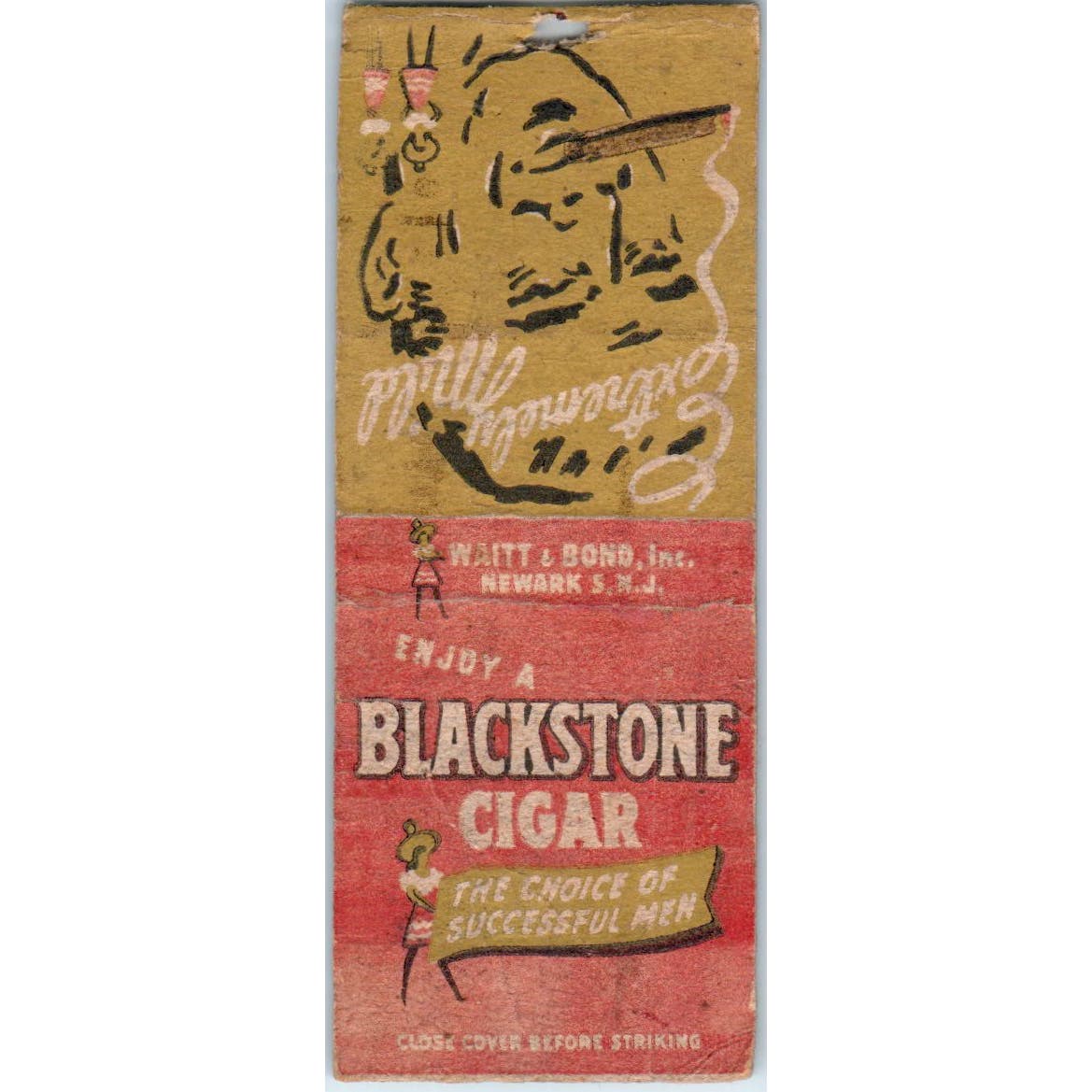 Blackstone Cigar Waitt & Bond Newark NJ Advertising Matchbook Cover SA9-M4