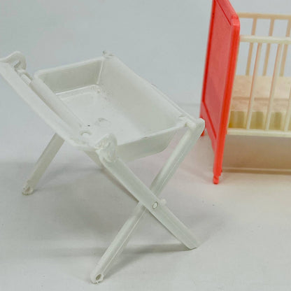 1950s Plasco Dollhouse Furniture Celluloid Pink & White Baby Nursery Set TD6