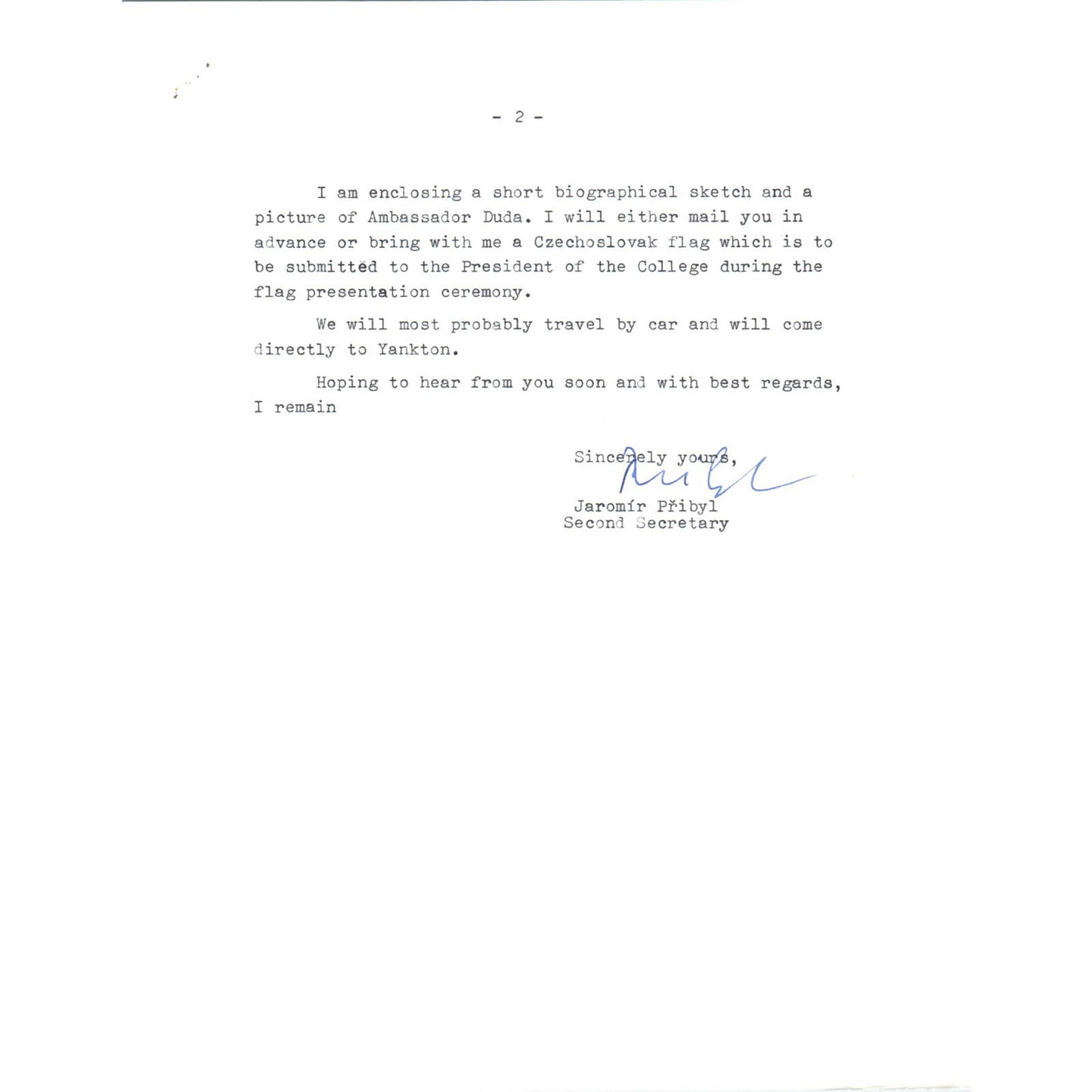 Czechoslovak Embassy Official Letterhead Memo Jaromir Pribyl Nov 3 1967 TK1-P11