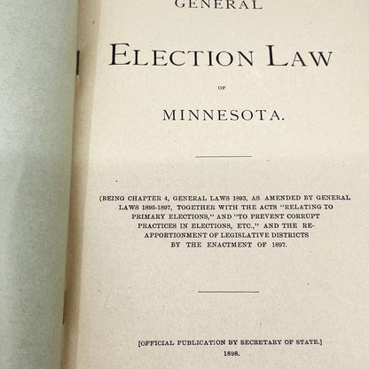 Original 1898 General Election Law of Minnesota Book TF7