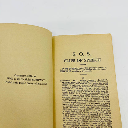 1922 S.O.S. Slips of Speech and How to Avoid Them Funk & Wagnalls Booklet TD6