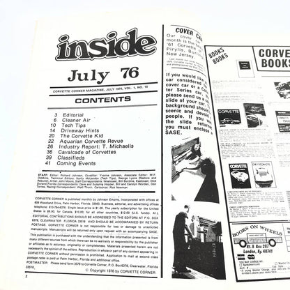 1976 July - Corvette Corner Magazine Aquarian Corvette Revue TG1