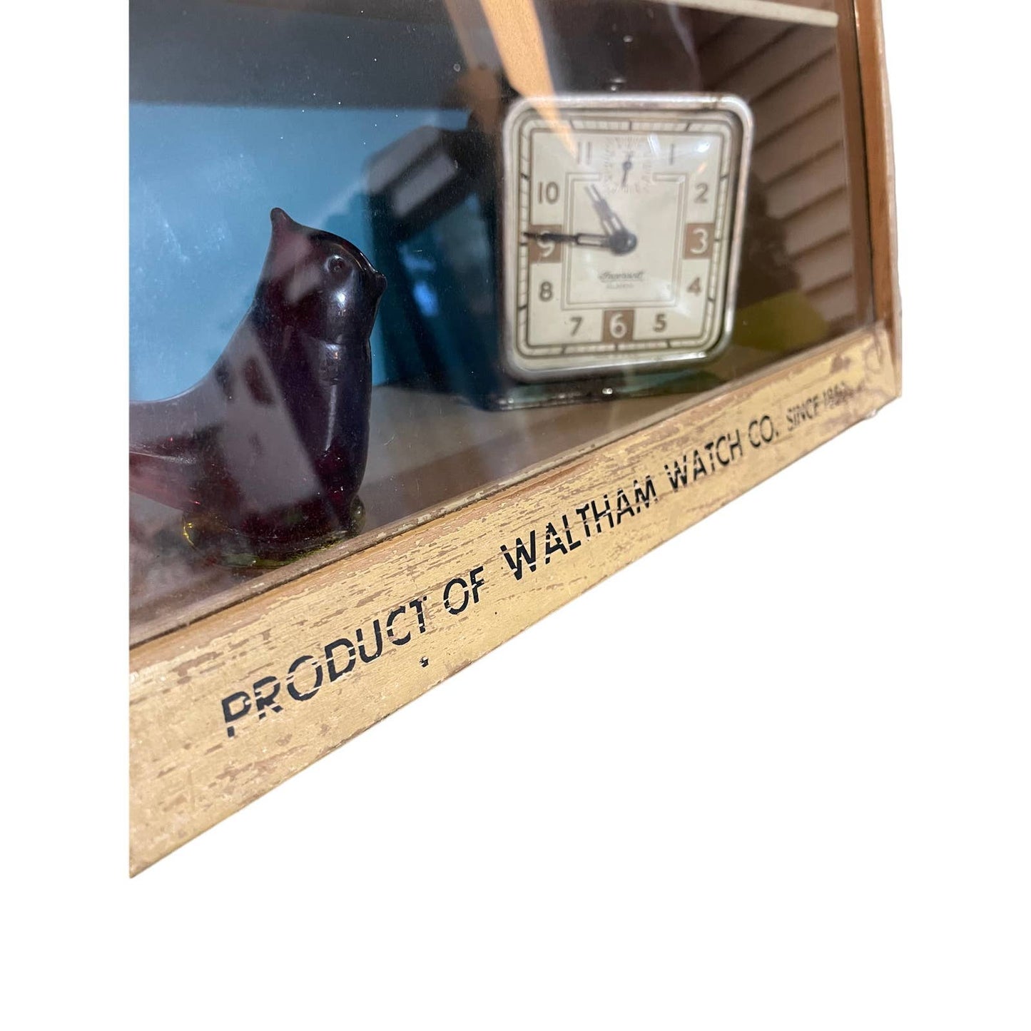 Vintage Waltham Alarm Clocks Store Display Case Glass Cabinet with Shelves