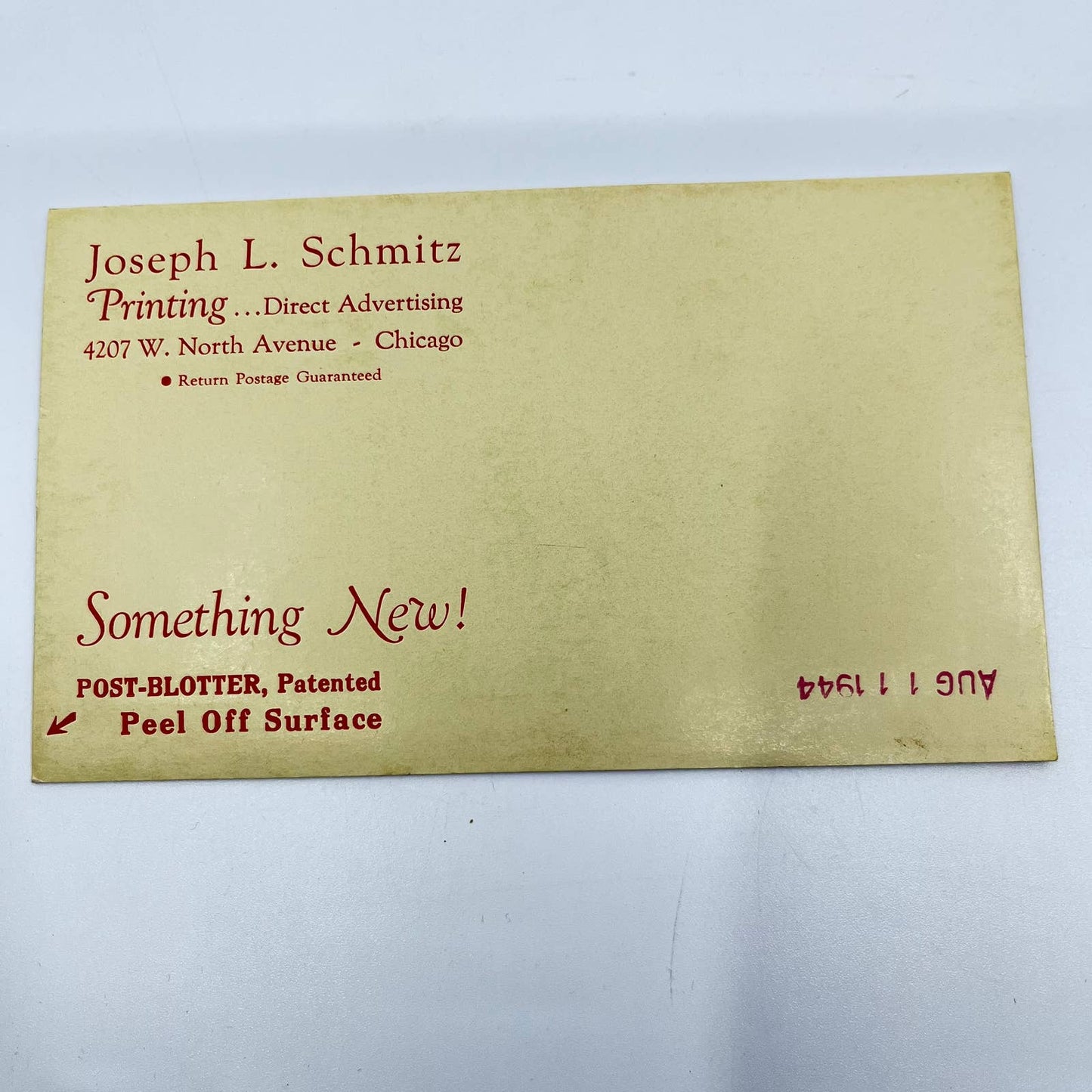 1940s Blotter Card Swimming Peel-Off Joseph L. Schmitz Printing Chicago IL SC9