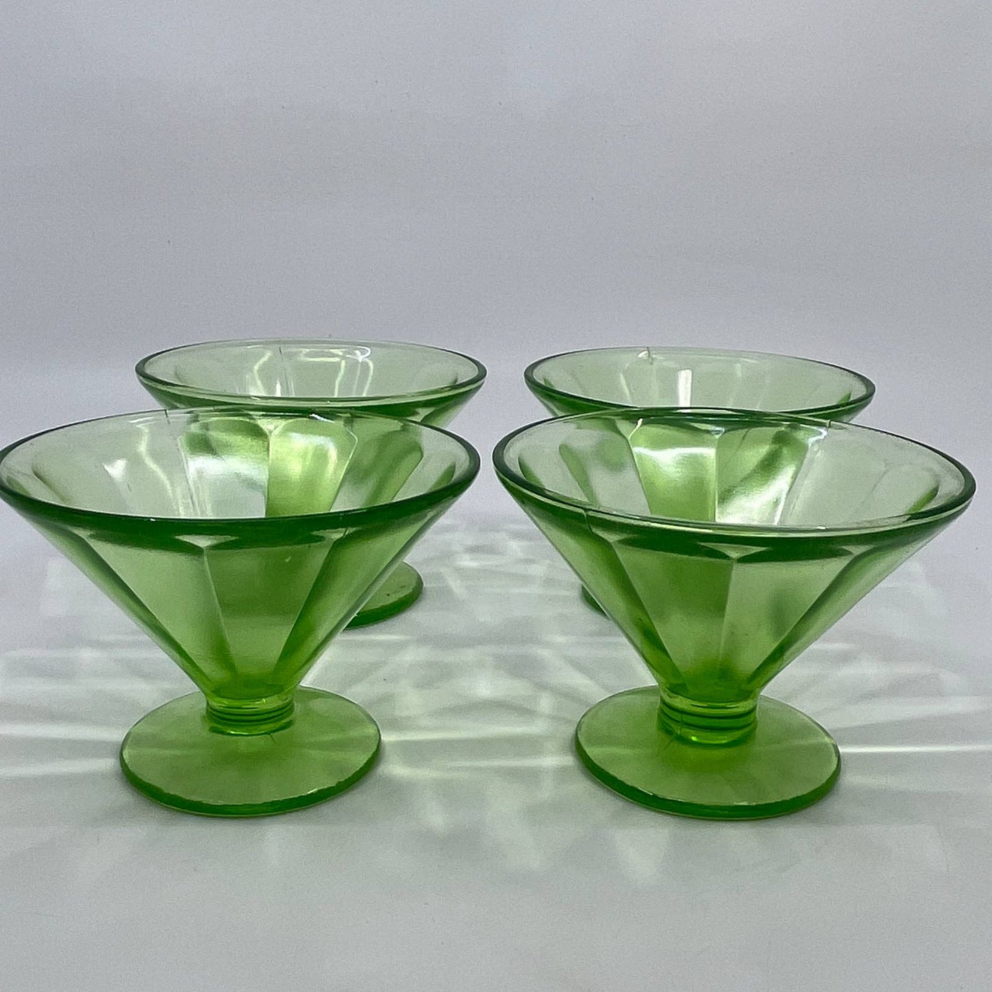 1920s Federal Glass Depression Uranium 4 Sherbet Ice Cream Dishes Optic TH5
