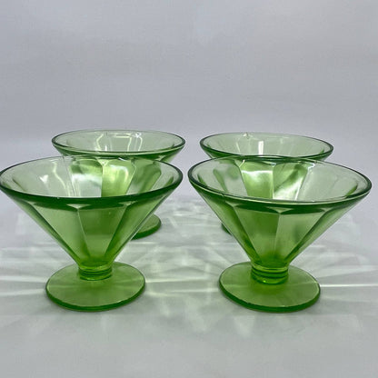 1920s Federal Glass Depression Uranium 4 Sherbet Ice Cream Dishes Optic TH5
