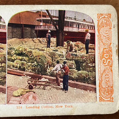 Loading Cotton, New York Color Antique Stereoview Card H2-4