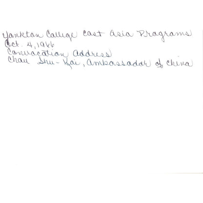 Shu-Kai Chow Chinese Ambassador at Yankton College 1966 Original Photo TK1-P5