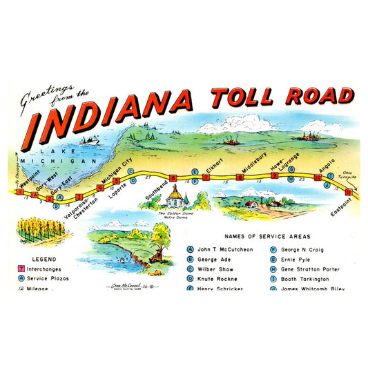 Indiana Toll Road Map - Postcard TJ8-1