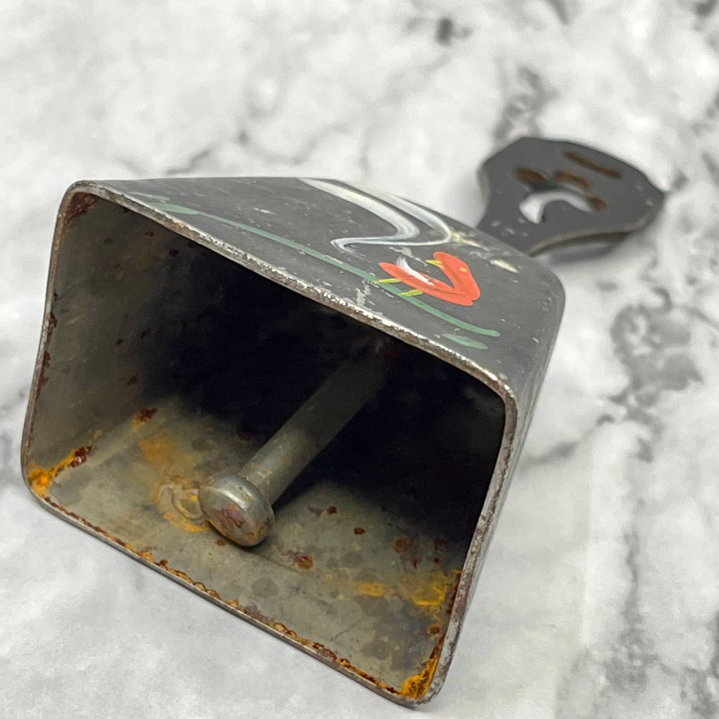 Vintage Pennsylvania Dutch Folk Art Hand Painted Cowbell Floral 3" SA2