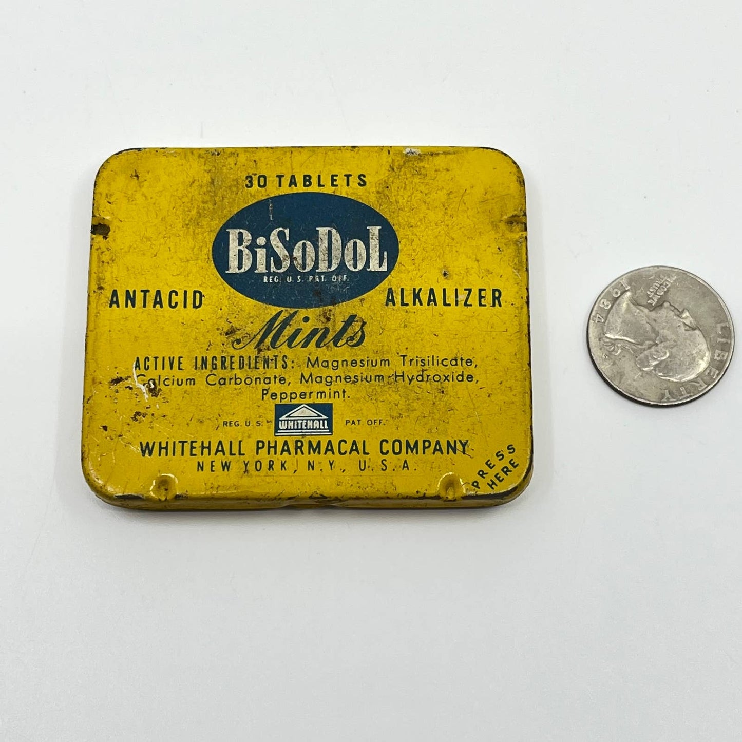 Vintage BiSoDol Antacid Alkalizer Tablets Whitehall New York (Tin Only) SC7