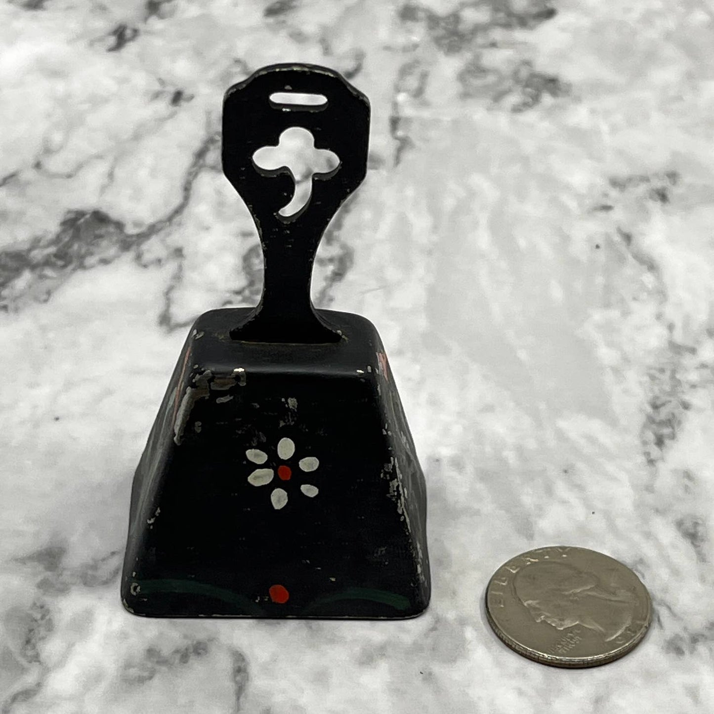 Vintage Pennsylvania Dutch Folk Art Hand Painted Cowbell Floral 3" SA2