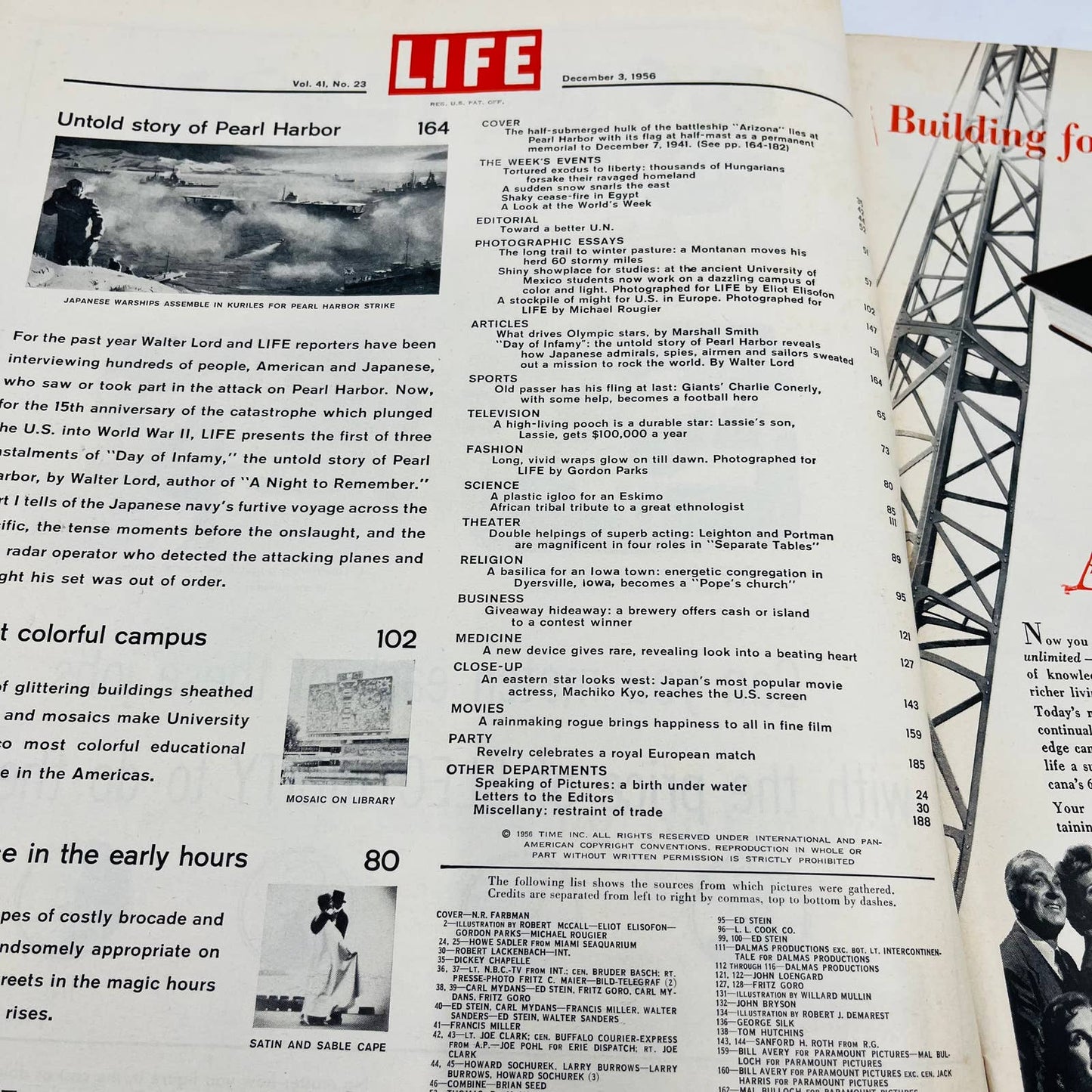 Life Magazine Day of Infamy Pearl Harbor Flag Arizona Hulk December 3, 1956 TA8