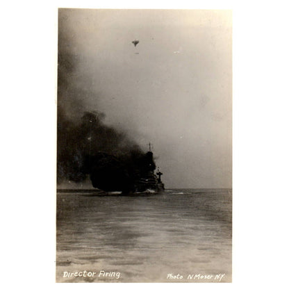 Director Firing Battleship - Original Postcard RPPC TJ8-4