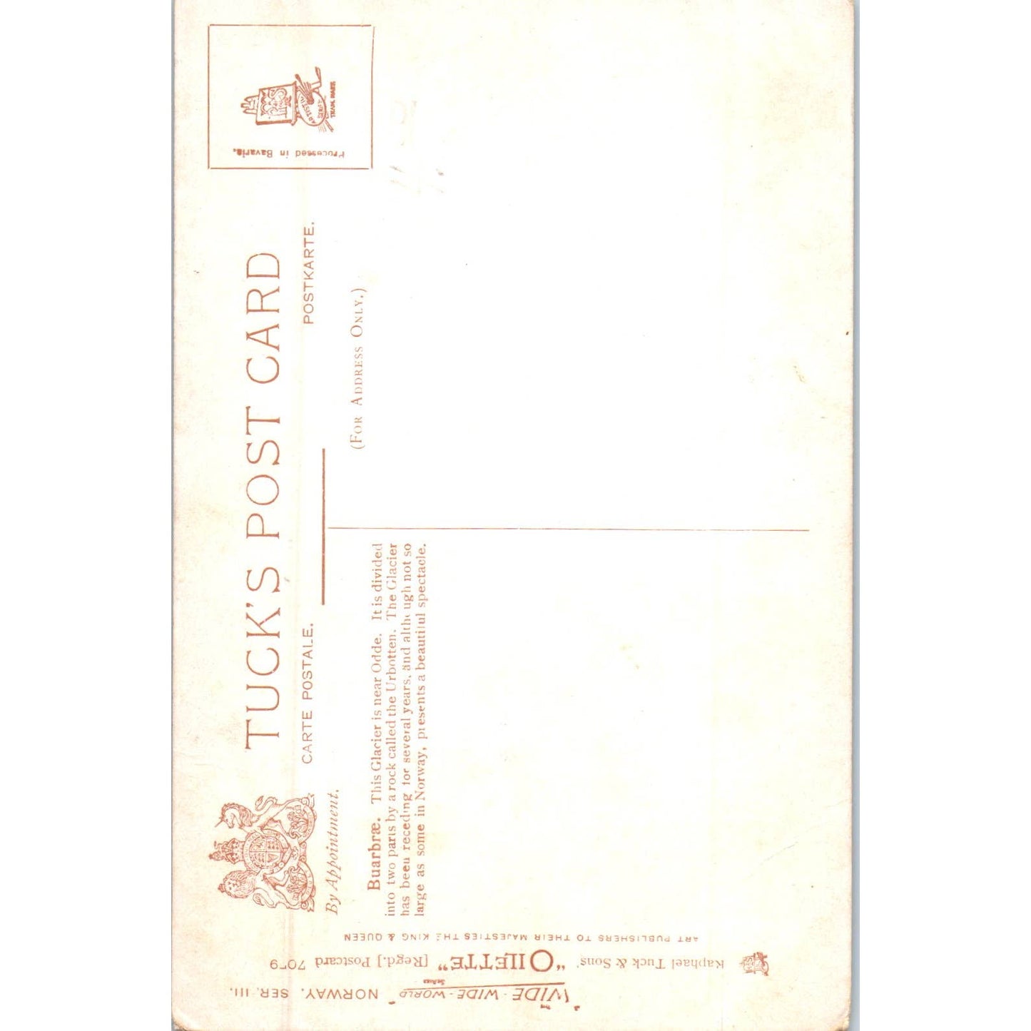 Norway Buarbrae Glacier Raphael Tuck Oilette Original Postcard TK1-P17