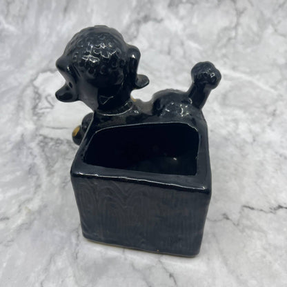 Vintage Poodle Ceramic Black Gold Small Succulent Violet Planter Shawnee 4" TI8