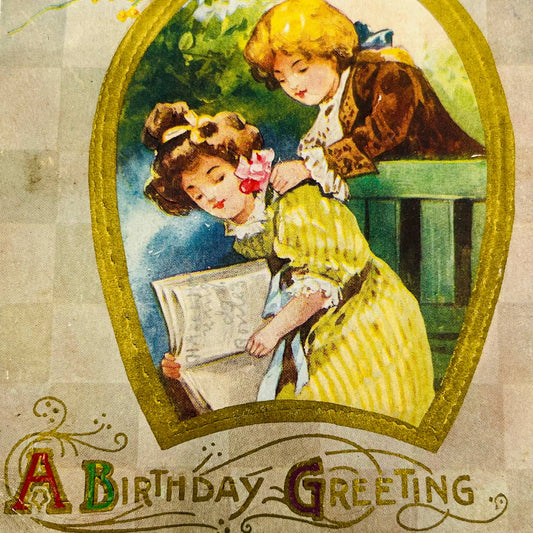 1910s Birthday Post Card WINSCH Back Art Nouveau Victorian Boy & Girl PA5