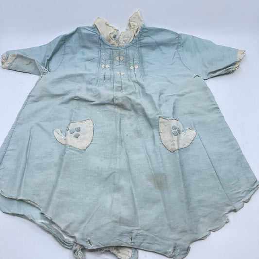 Antique Victorian Handmade Blue Gown Dress for Baby Boy or Girl TE3
