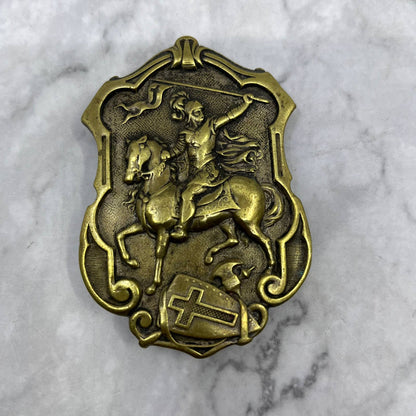 Vintage Solid Brass Masonic Knights Templar Belt Buckle SE7