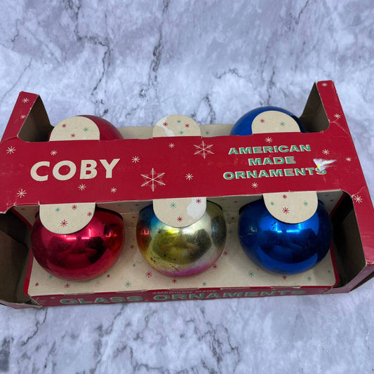 Vintage 1950's Coby Glass Christmas Round Ornaments 5 - 3 1/4" Multicolor OT2