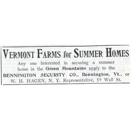 Vermont Farms for Summer Homes Green Mountains W.H. Hagen - 1903 Ad TJ7-S