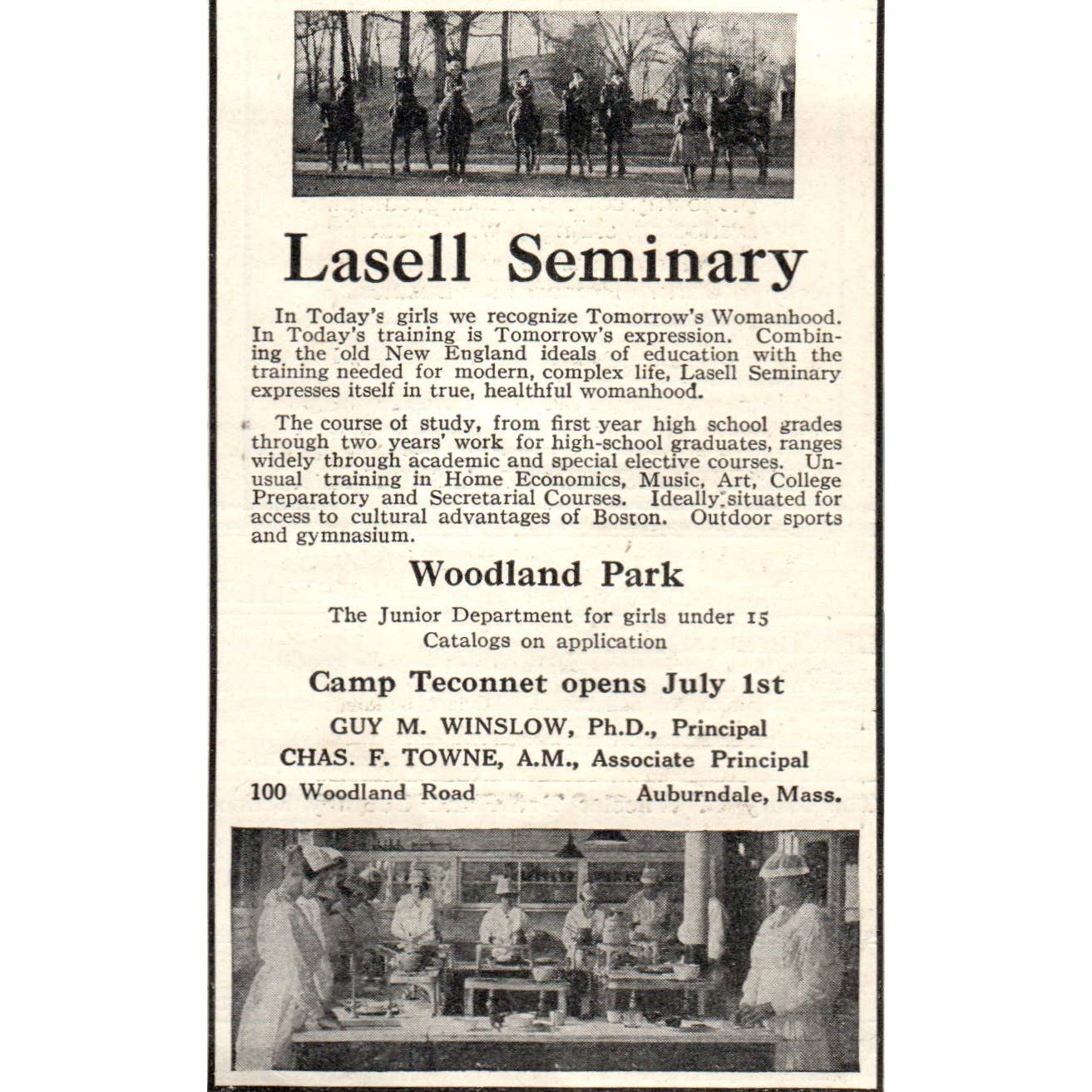 c1920 Harper's Ad - Lasell Seminary Camp Teconnet Guy Winslow Auburndale EA3-4