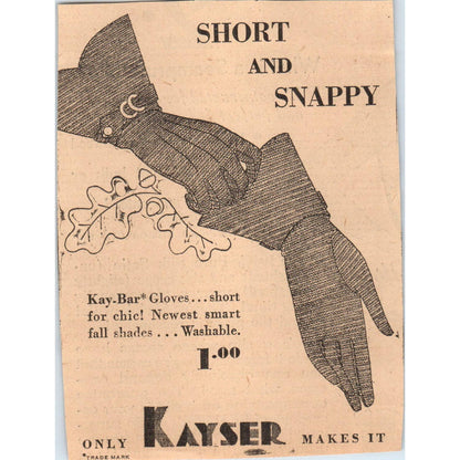 1935 Minneapolis Journal Newspaper Ad Kayser Kay-Bar Gloves FL5-6