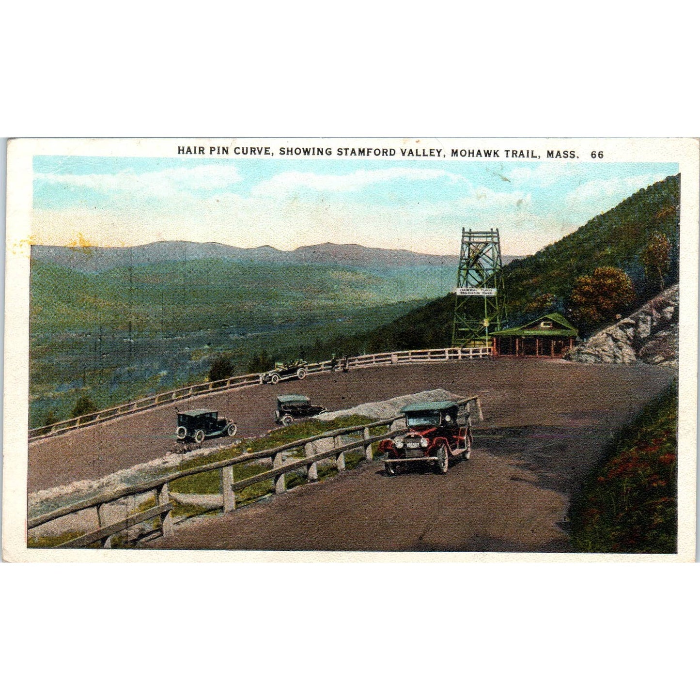 Hair Pin Curve Showing Stamford Valley Mohawk Trail MA 1920s - Postcard TJ9-P1