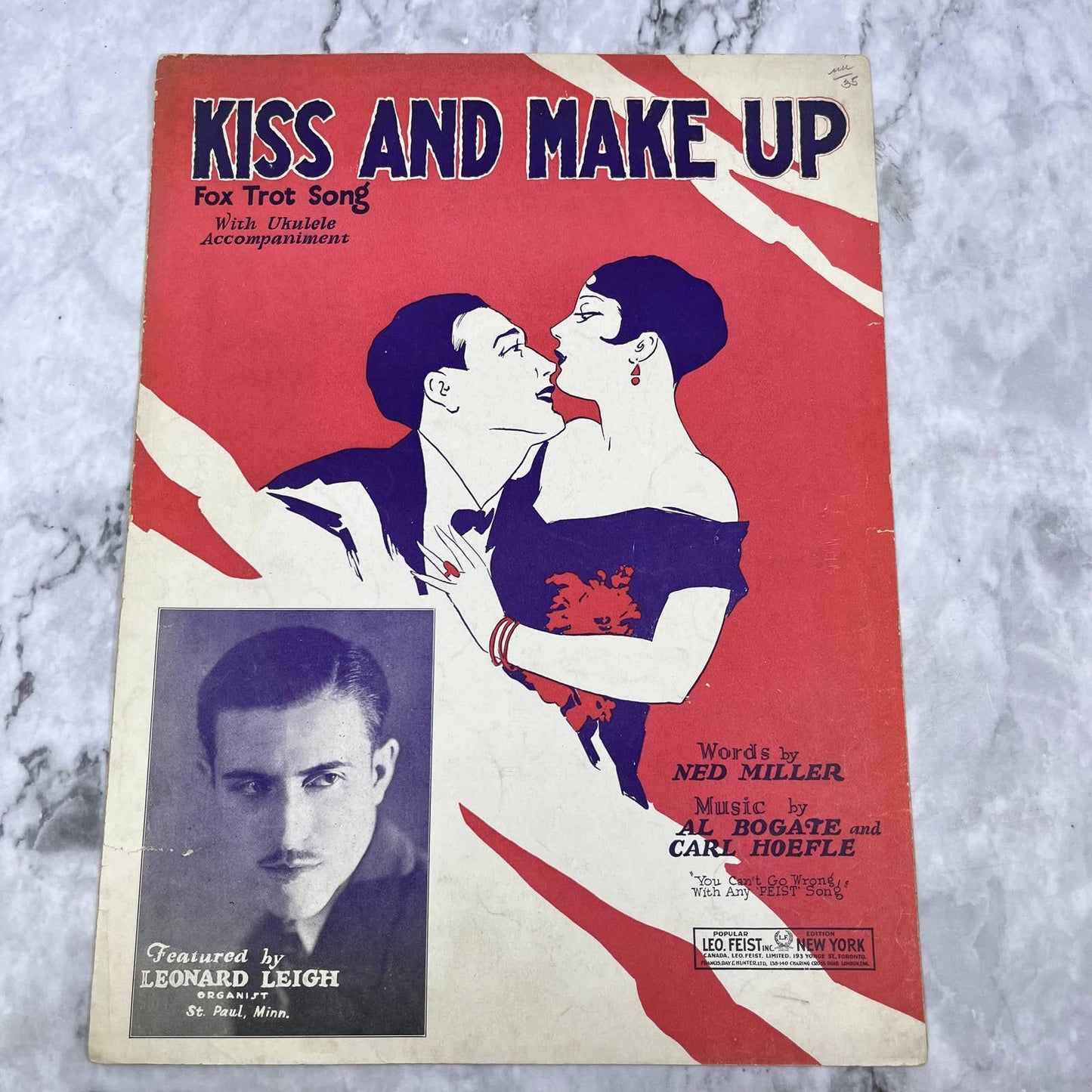 1927 Vintage Sheet Kiss and Make Up Fox Trot Featured by Leonard Leigh TI1