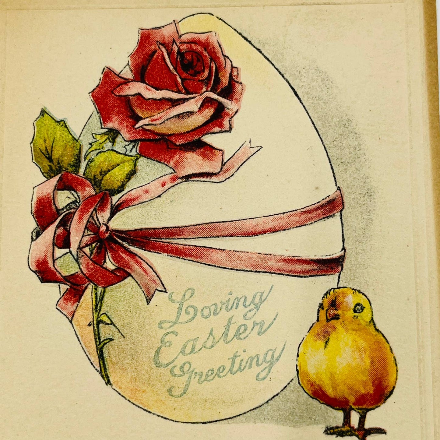 1910s Easter Post Card Embossed Baby Chick Giant Egg Ribbon Rose Poem PA5