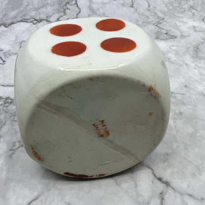 Vintage Ceramic White and Orange Dice Ashtray 3" Japan TI7