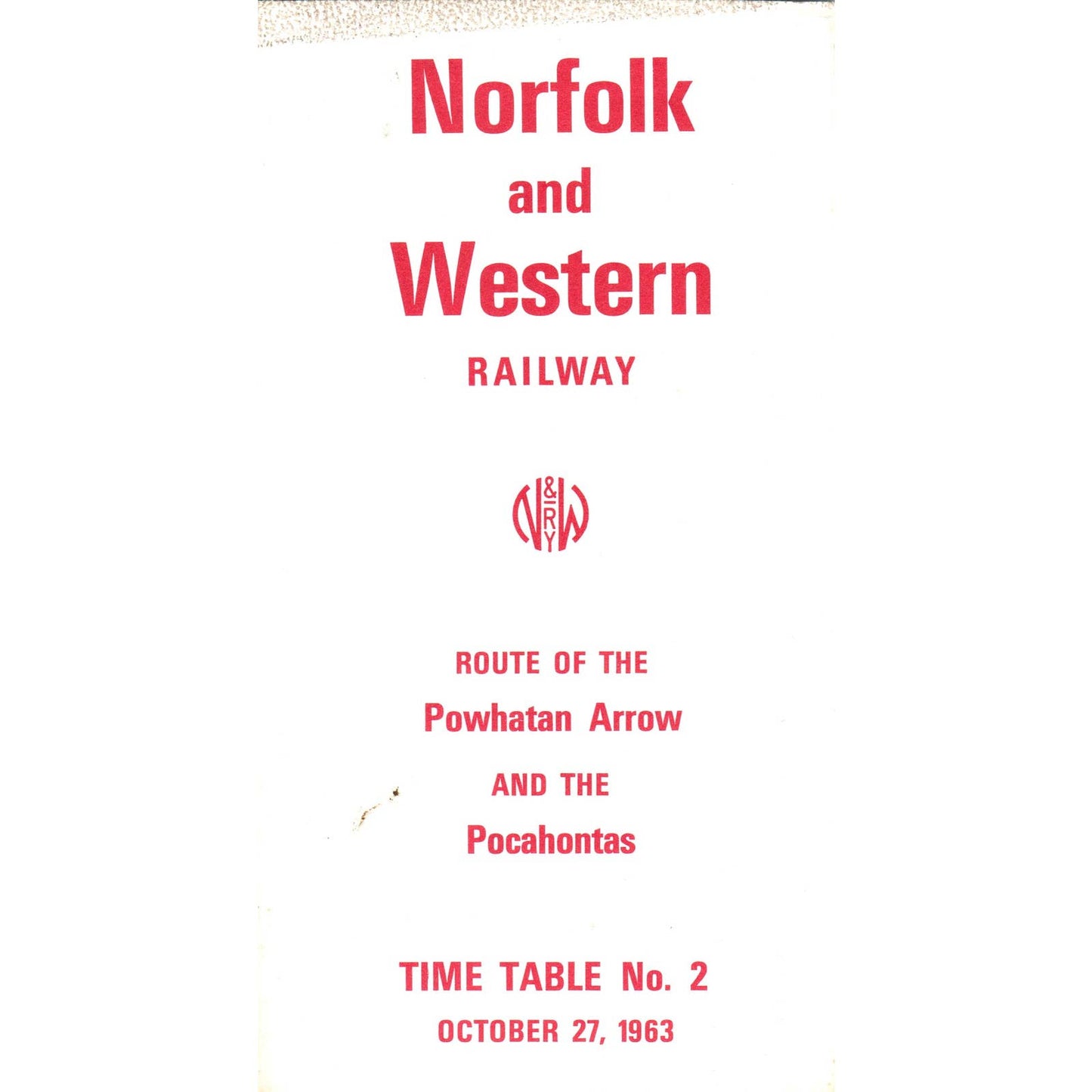 1963 Norfolk and Western Railway Powhatan Arrow and Pocahontas Timetable SE5