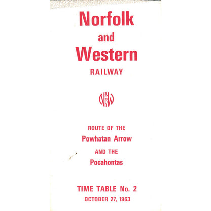 1963 Norfolk and Western Railway Powhatan Arrow and Pocahontas Timetable SE5