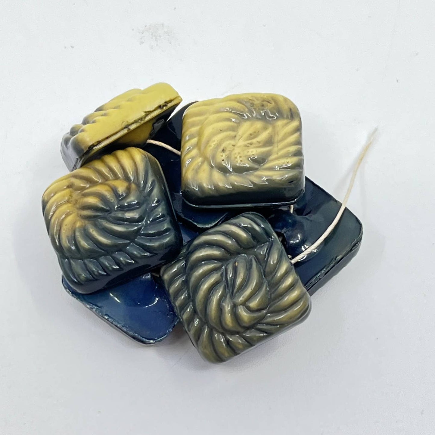 Vintage Buttons - Blue Raspberry Cream Swirl Square Bakelite Set of 7 SD4