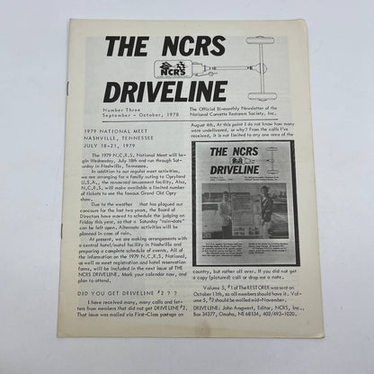 1978 The NCRS Driveline Newsletter National Corvette Restorers Society TG1